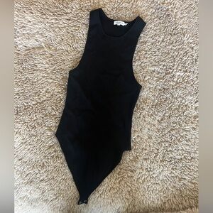 Good American Ribbed Black Thong Bodysuit